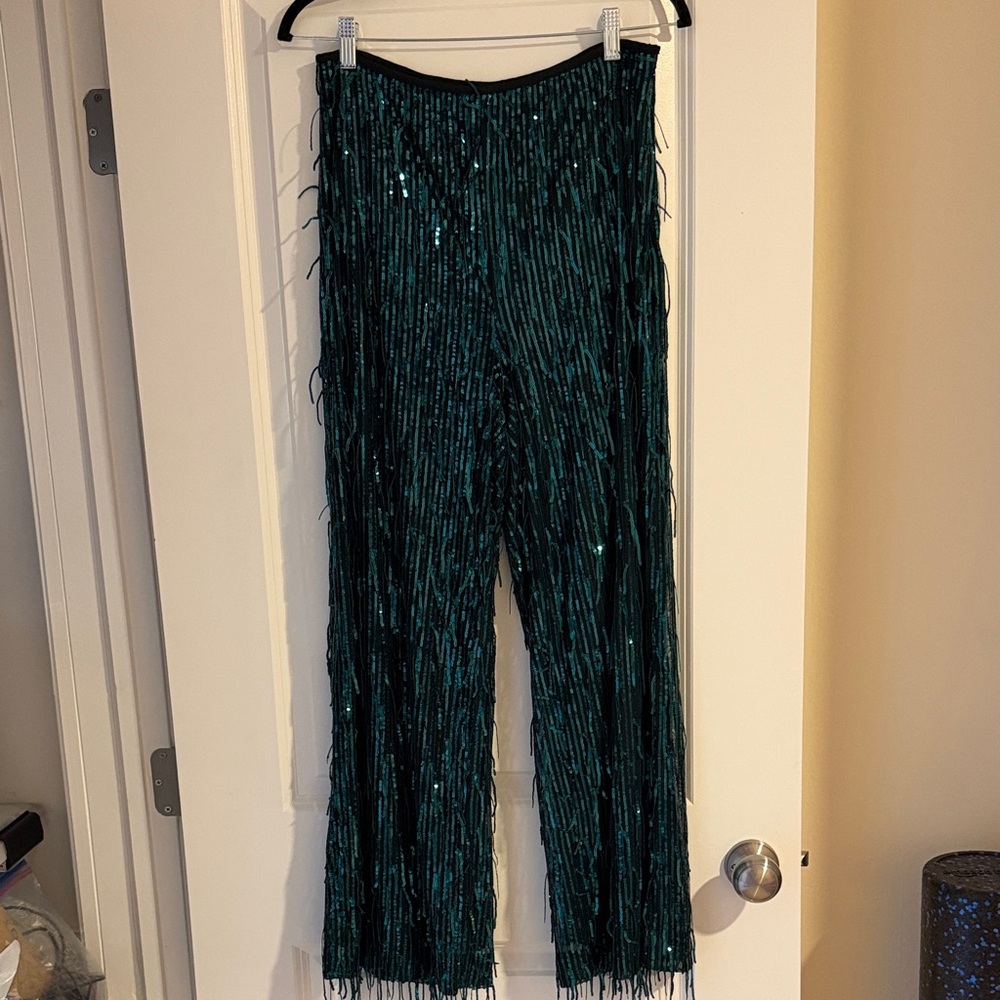 Anthropologie Teal Sequin Fringe Skirt